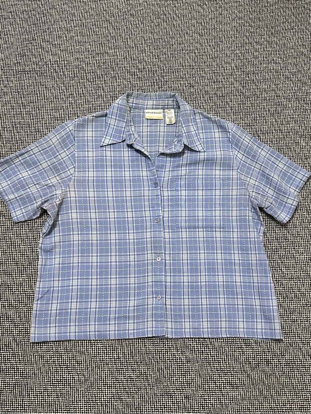 Alfred Dunner Blue Plaid Short-Sleeve Button-Down Shirt